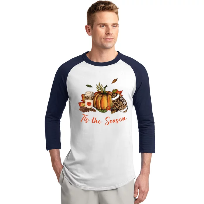 Tis The Season Leopard Pumpkin Football Fall A Baseball Sleeve Shirt