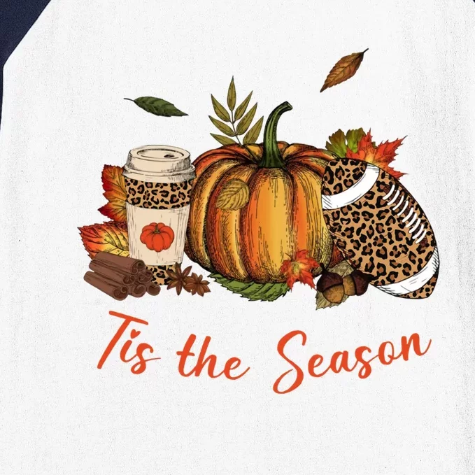 Tis The Season Leopard Pumpkin Football Fall A Baseball Sleeve Shirt