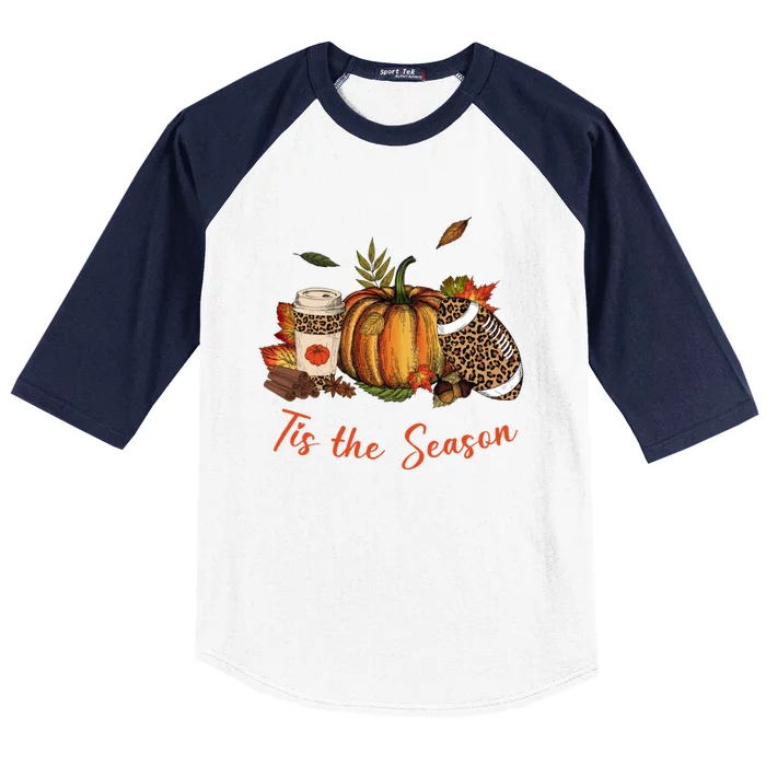 Tis The Season Leopard Pumpkin Football Fall A Baseball Sleeve Shirt