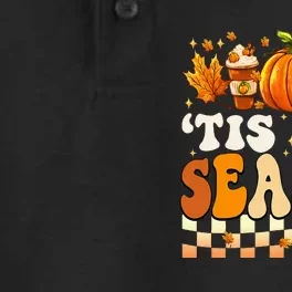 Tis The Season Thanksgiving Fall Football Pumpkin Leaf Coffe Dry Zone Grid Performance Polo