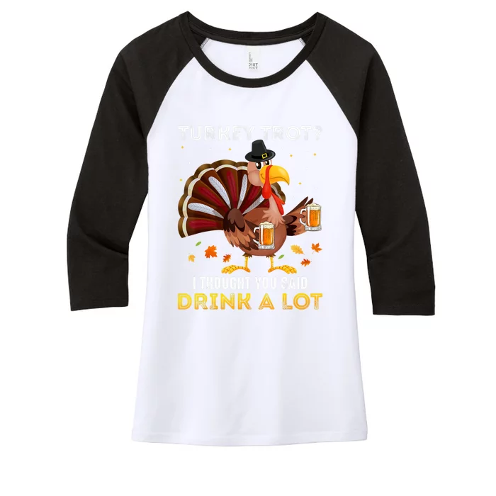 Turkey Trot Squad Running Drinking Matching Thanksgiving Women's Tri-Blend 3/4-Sleeve Raglan Shirt