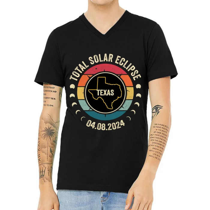 Texas Total Solar Eclipse 2024 American Totality April 8 V-Neck T-Shirt