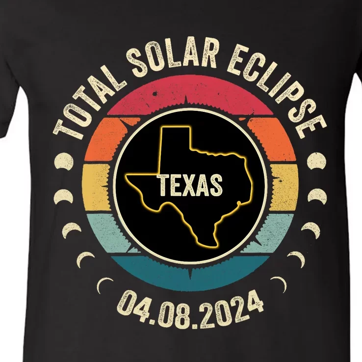 Texas Total Solar Eclipse 2024 American Totality April 8 V-Neck T-Shirt