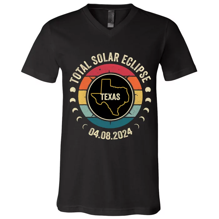 Texas Total Solar Eclipse 2024 American Totality April 8 V-Neck T-Shirt