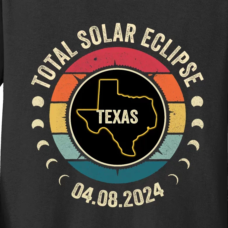 Texas Total Solar Eclipse 2024 American Totality April 8 Kids Long Sleeve Shirt