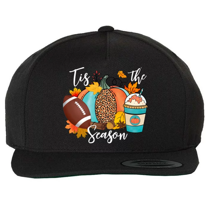 Tis The Season Leopard Pumpkin Love Fall Autumn Maple Leaves Gift Wool Snapback Cap