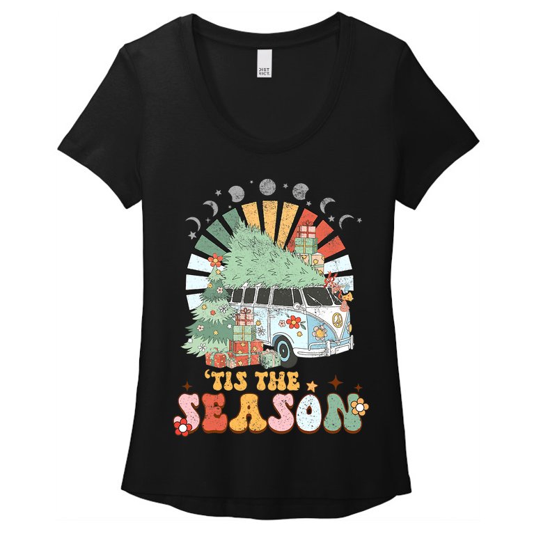 Tis' The Season Merry Camper Christmas Tree RV Camping Xmas Women’s Scoop Neck T-Shirt