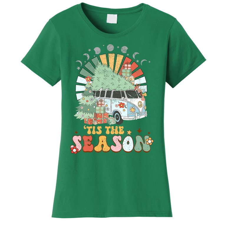 Tis' The Season Merry Camper Christmas Tree RV Camping Xmas Women's T-Shirt