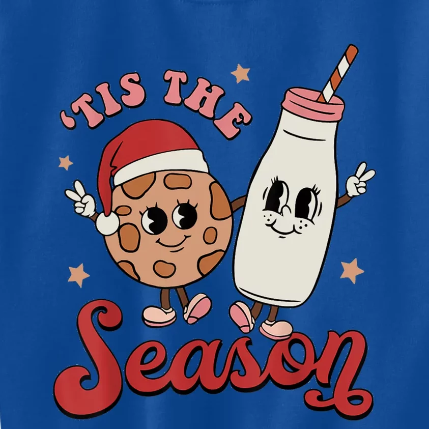 Tis The Season Cookies Milk Santa Hat Christmas Retro Xmas Cool Gift Kids Sweatshirt