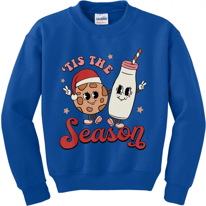 Tis The Season Cookies Milk Santa Hat Christmas Retro Xmas Cool Gift Kids Sweatshirt