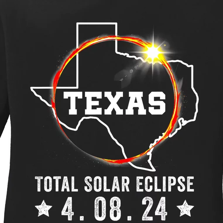 Texas Total Solar Eclipse April 8 2024 Texas Solar Eclipse Ladies Long Sleeve Shirt