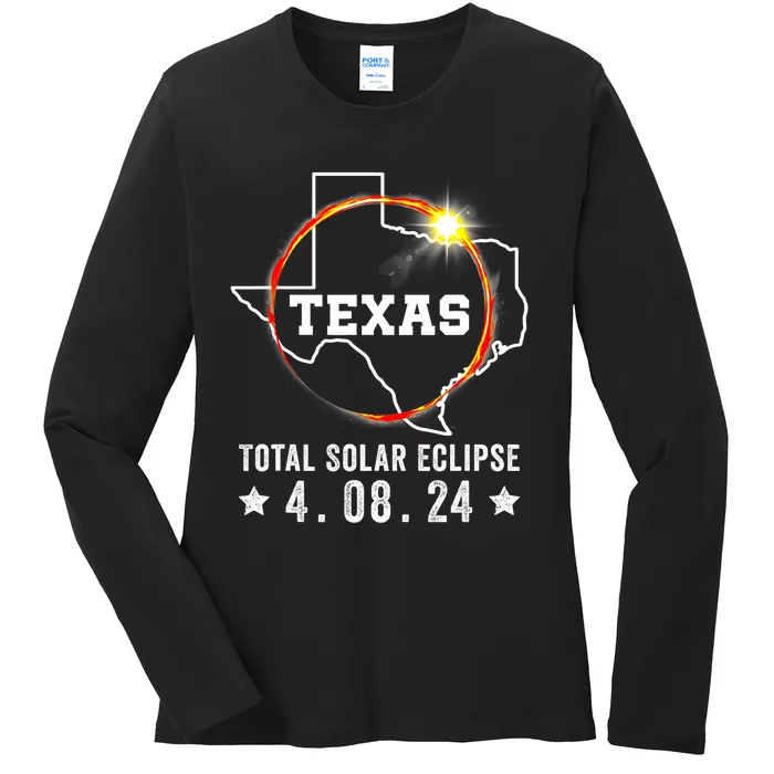 Texas Total Solar Eclipse April 8 2024 Texas Solar Eclipse Ladies Long Sleeve Shirt