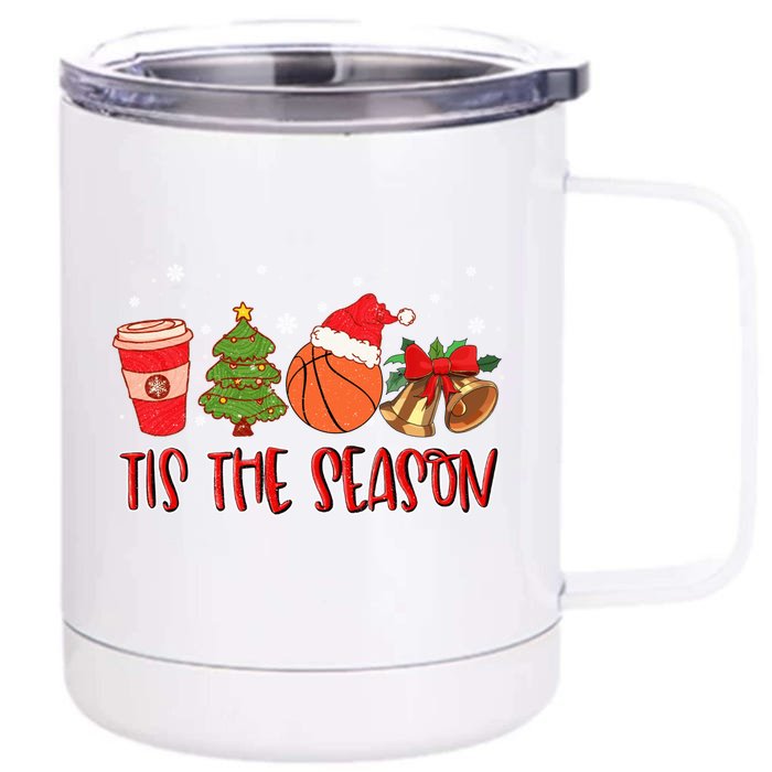 Tis The Season Great Gift Christmas Tree Basketball Cozy Coffee Funny Gift Front & Back 12oz Stainless Steel Tumbler Cup