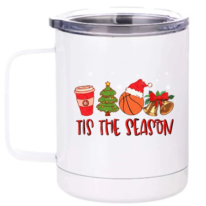 Tis The Season Great Gift Christmas Tree Basketball Cozy Coffee Funny Gift Front & Back 12oz Stainless Steel Tumbler Cup