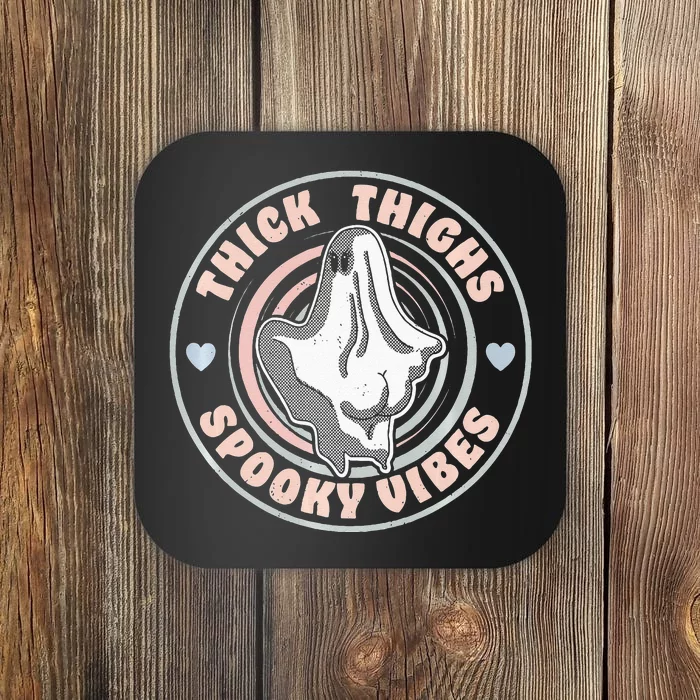 Thick Thighs Spooky Vibes Funny Halloween Ghost Pastel Goth Coaster