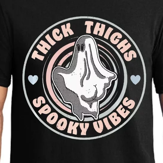 Thick Thighs Spooky Vibes Funny Halloween Ghost Pastel Goth Pajama Set