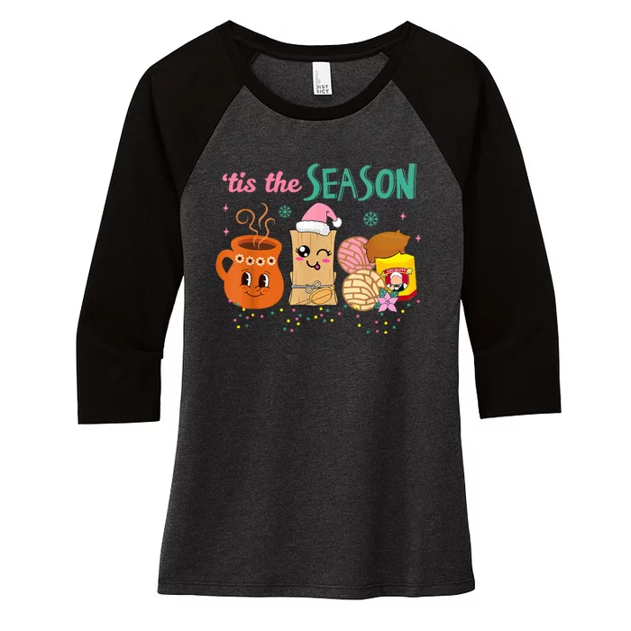 Tis The Season Concha Pan Dulce Tamales Mexican Christmas Women's Tri-Blend 3/4-Sleeve Raglan Shirt