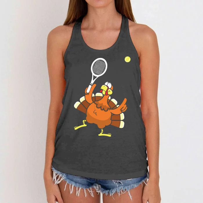 Turkey Tennis Sunset Retro Thanksgiving Sport Women's Knotted Racerback Tank