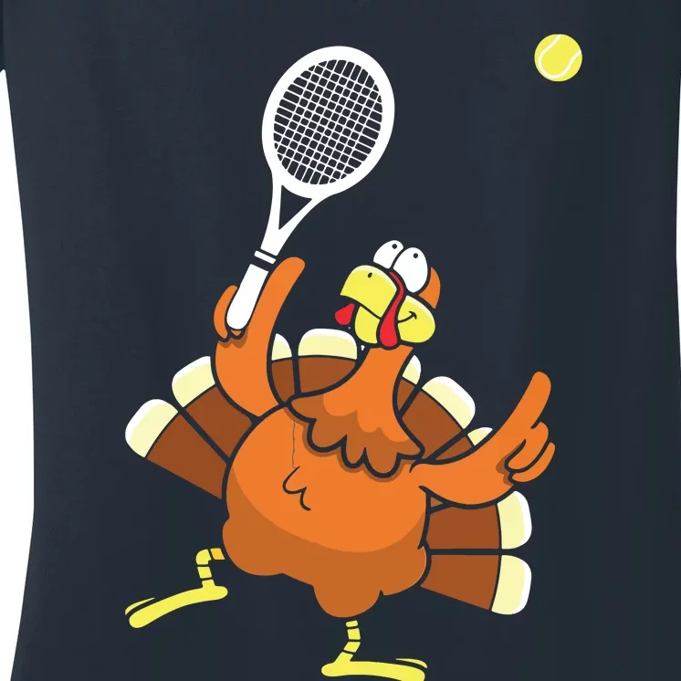 Turkey Tennis Sunset Retro Thanksgiving Sport Women's V-Neck T-Shirt