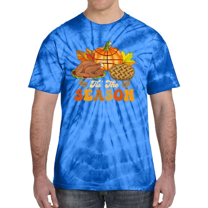 Tis The Season Pumpkin Basketball Turkey Vintage Groovy Gift Tie-Dye T-Shirt