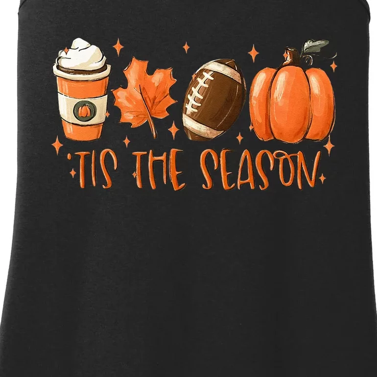 Tis The Season Football Coffee Latte Leaves Hello Pumpkin Ladies Essential Tank