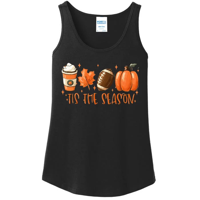 Tis The Season Football Coffee Latte Leaves Hello Pumpkin Ladies Essential Tank