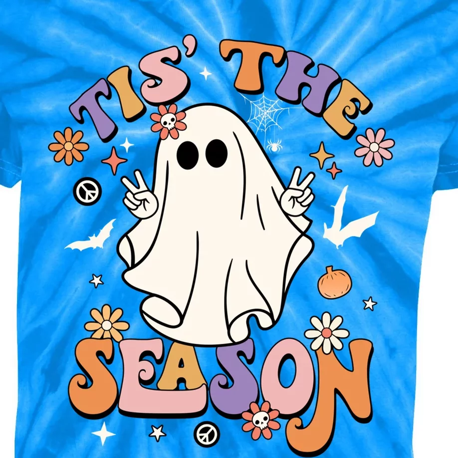 Tis' The Season Retro Halloween Party Funny Ghost Pumpkin Gift Kids Tie-Dye T-Shirt