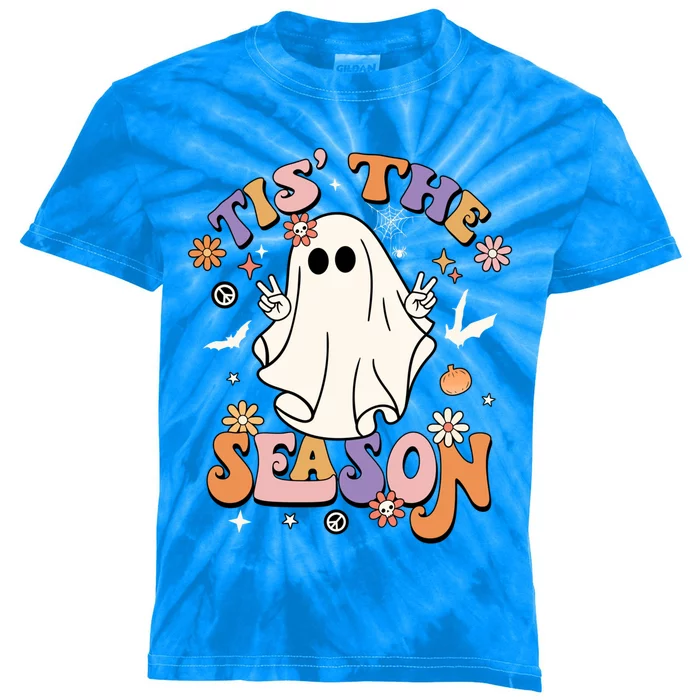 Tis' The Season Retro Halloween Party Funny Ghost Pumpkin Gift Kids Tie-Dye T-Shirt