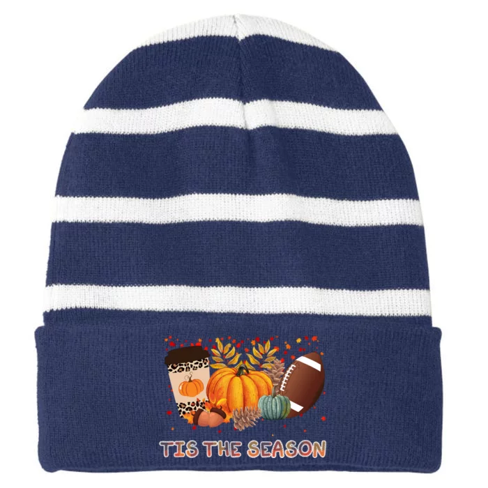 Tis The Season Fall Lover Cute Gift Striped Beanie with Solid Band