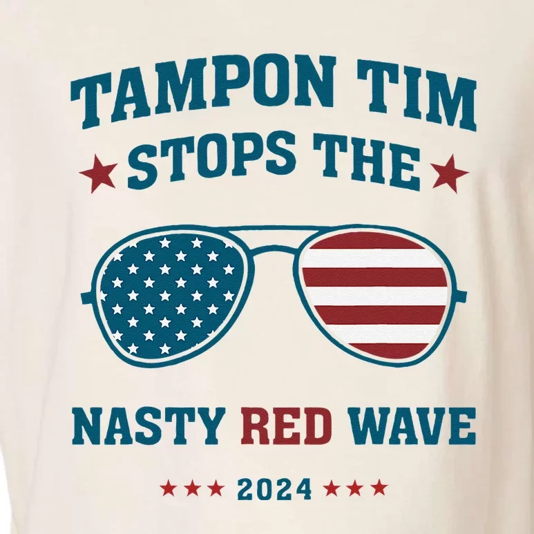 Tampon Tim Stop The Nasty Red Wave American Flag Sunglasses Garment-Dyed Women's Muscle Tee