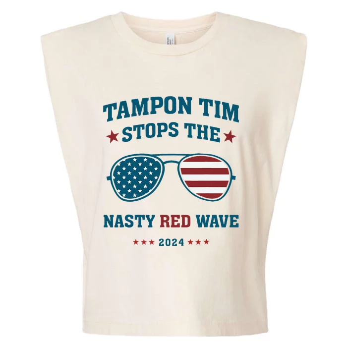 Tampon Tim Stop The Nasty Red Wave American Flag Sunglasses Garment-Dyed Women's Muscle Tee