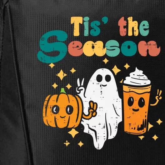 Tis The Season Pumpkin Ghost Latte Retro Halloween Fall Gift City Backpack