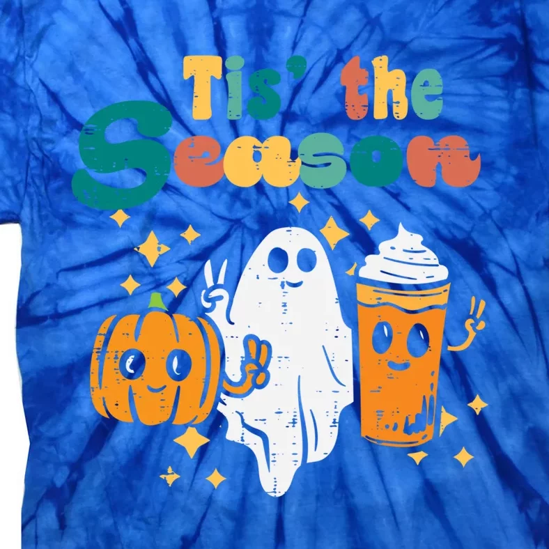 Tis The Season Pumpkin Ghost Latte Retro Halloween Fall Gift Tie-Dye T-Shirt