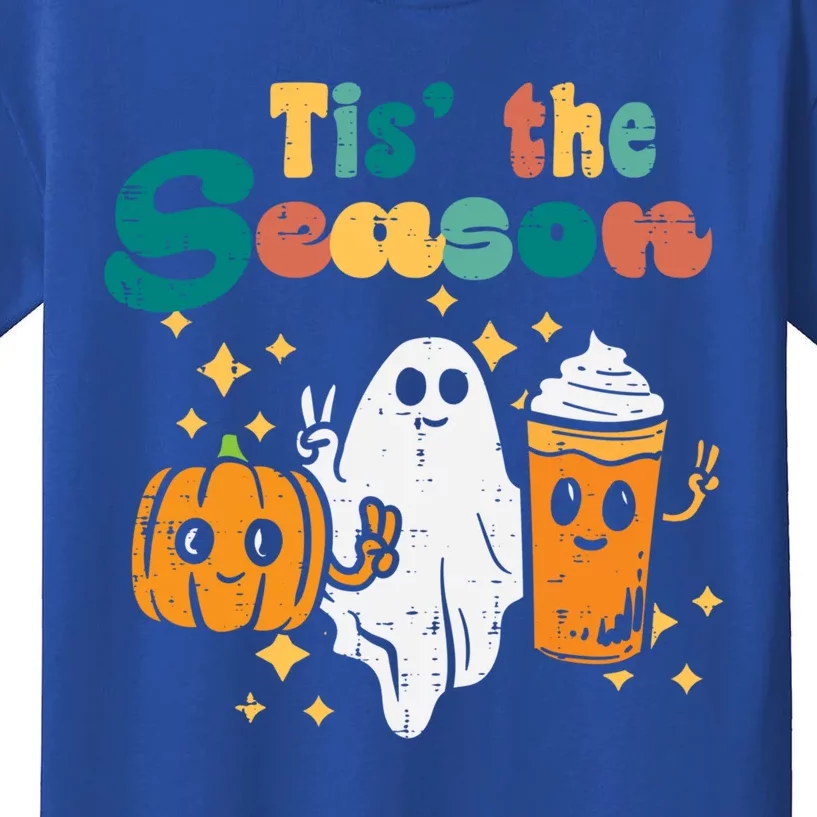 Tis The Season Pumpkin Ghost Latte Retro Halloween Fall Gift Kids T-Shirt