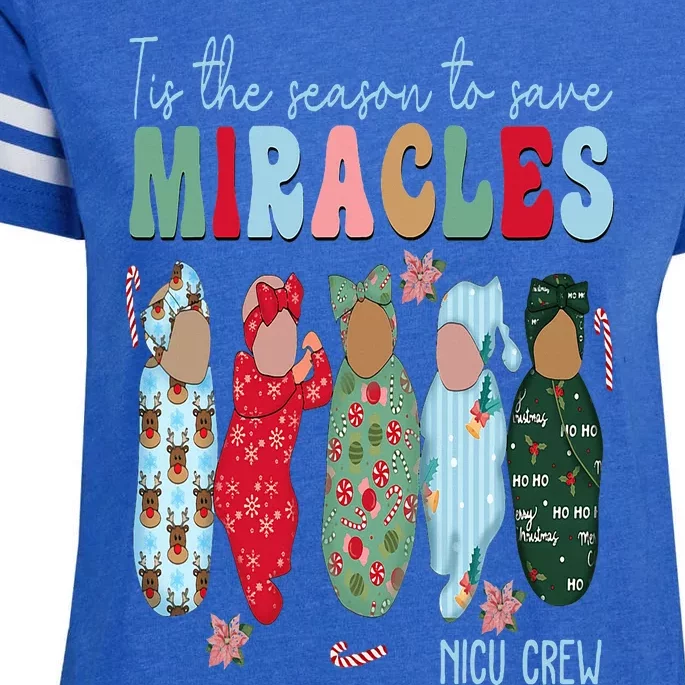 Tis The Season To Save Miracles NICU Crew Nurse Christmas Enza Ladies Jersey Football T-Shirt