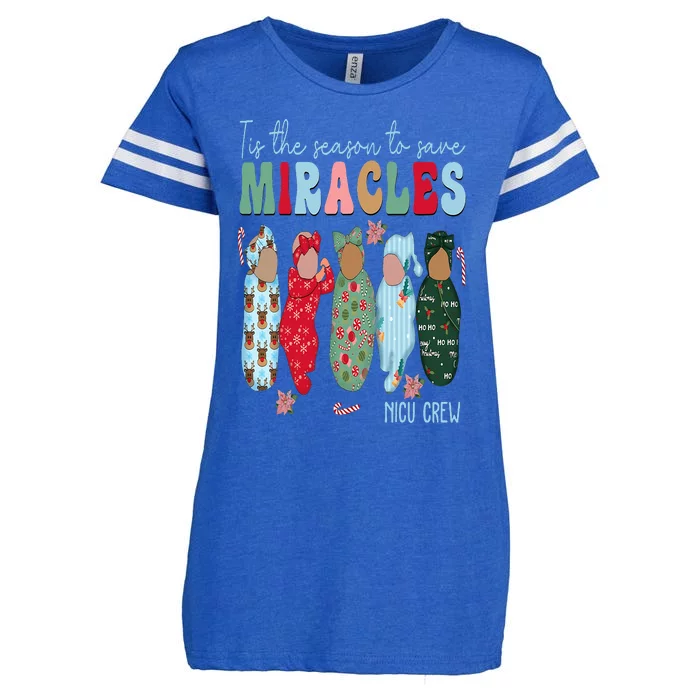 Tis The Season To Save Miracles NICU Crew Nurse Christmas Enza Ladies Jersey Football T-Shirt