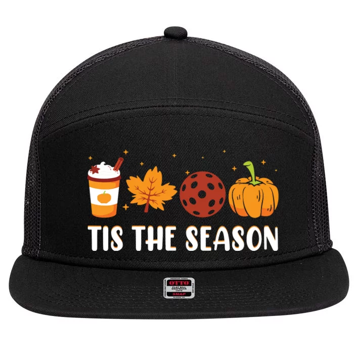 Tis The Season Coffee Fall Pickleball And Halloween Pumpkin 7 Panel Mesh Trucker Snapback Hat