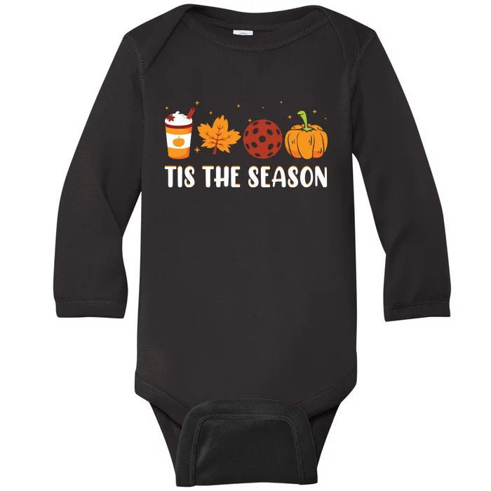 Tis The Season Coffee Fall Pickleball And Halloween Pumpkin Baby Long Sleeve Bodysuit