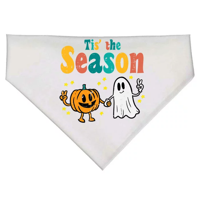 Tis The Season Pumpkin Ghost Retro Groovy Vintage Halloween Gift USA-Made Doggie Bandana