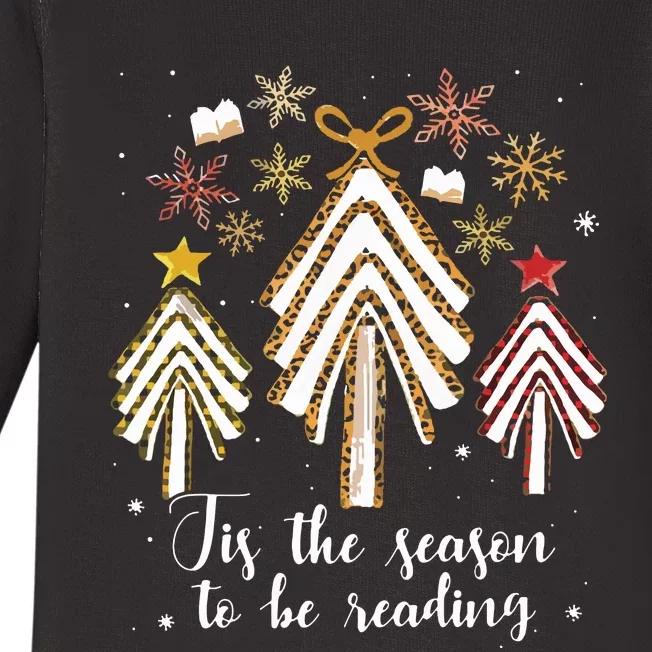 Tis The Season To Be Reading Librarian Christmas Tree Baby Long Sleeve Bodysuit