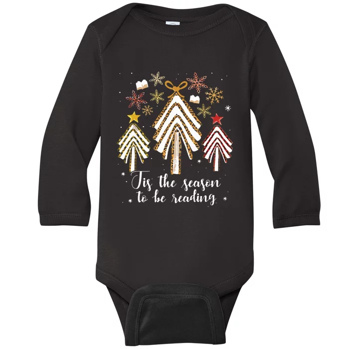 Tis The Season To Be Reading Librarian Christmas Tree Baby Long Sleeve Bodysuit