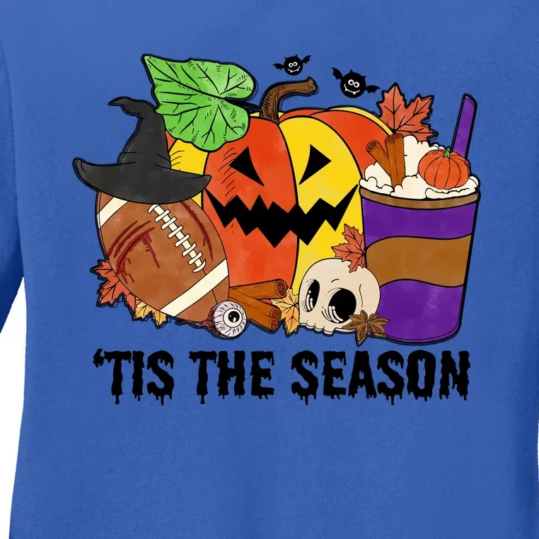 Tis The Season Pumpkin Spice Latte Halloween Fall Coffee Quotes Gift Ladies Long Sleeve Shirt