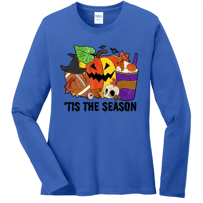 Tis The Season Pumpkin Spice Latte Halloween Fall Coffee Quotes Gift Ladies Long Sleeve Shirt