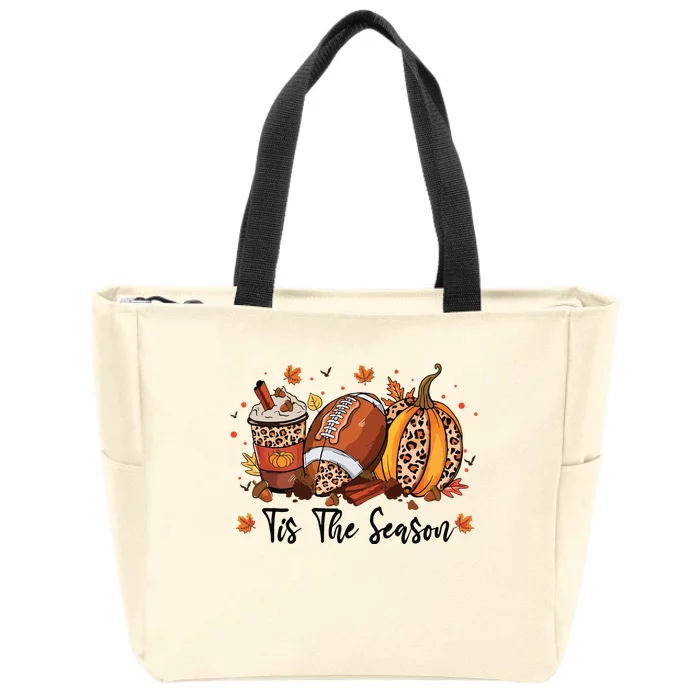 Tis The Season Pumpkin Spice Latte Halloween Football Coffee Zip Tote Bag