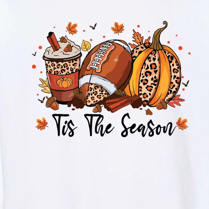 Tis The Season Pumpkin Spice Latte Halloween Football Coffee Garment-Dyed Sweatshirt