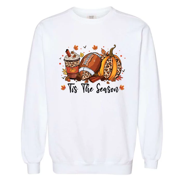 Tis The Season Pumpkin Spice Latte Halloween Football Coffee Garment-Dyed Sweatshirt