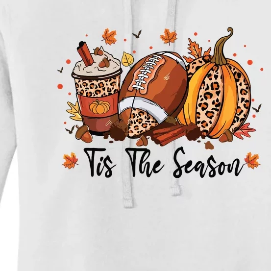 Tis The Season Pumpkin Spice Latte Halloween Football Coffee Women's Pullover Hoodie