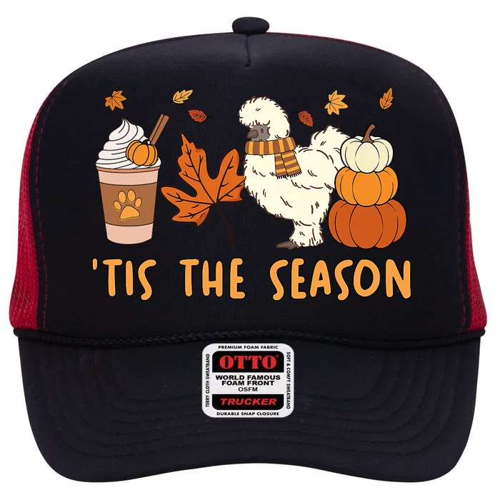 Tis The Season Silkie Chicken Mom Fall Autumn Pumpkin Coffee High Crown Mesh Trucker Hat