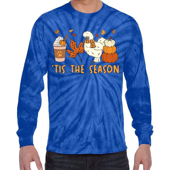 Tis The Season Silkie Chicken Mom Fall Autumn Pumpkin Coffee Tie-Dye Long Sleeve Shirt