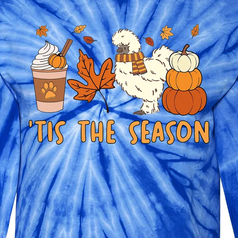 Tis The Season Silkie Chicken Mom Fall Autumn Pumpkin Coffee Tie-Dye Long Sleeve Shirt